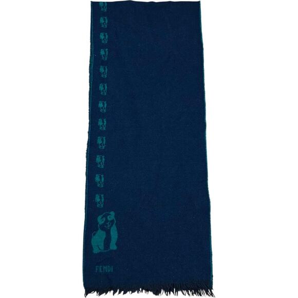 Fendi Panda Italian 90’s Wool Double Sided Shawl Scarf - Picture 3 of 7
